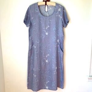 Adini Linen Batik Print Midi Dress with Pockets